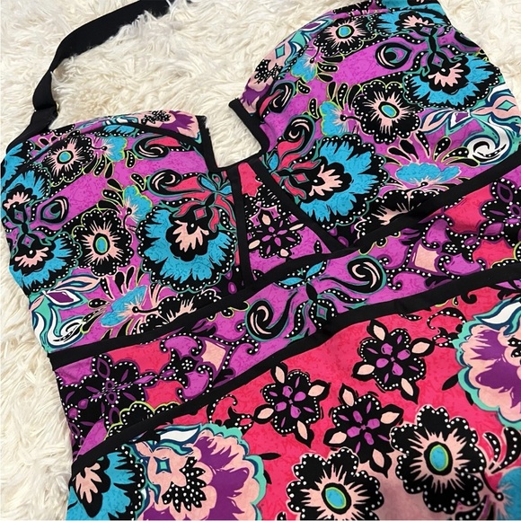 Nanette Lepore Swimsuit Womens Large Floral Pink Print Strapless Bathing - Picture 7 of 12